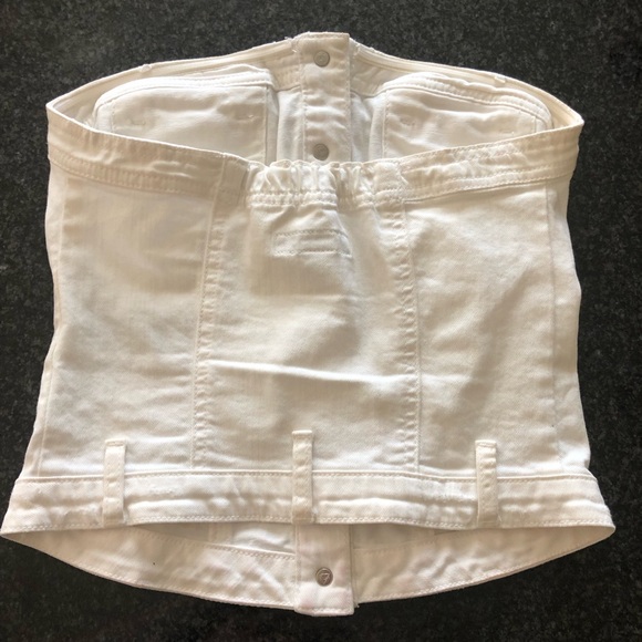 GUESS WHITE DENIM BUSTIER TOP IN SIZE SMALL - Picture 2 of 3